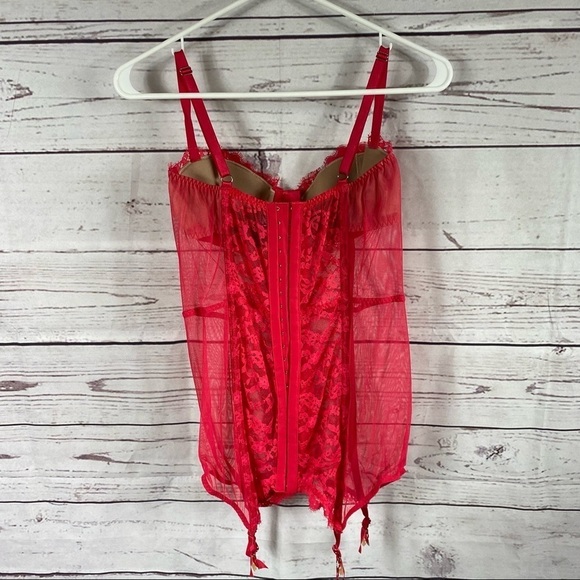 VICTORIA'S Secret red lace push-up corset body suite Sz 36C - Picture 6 of 8